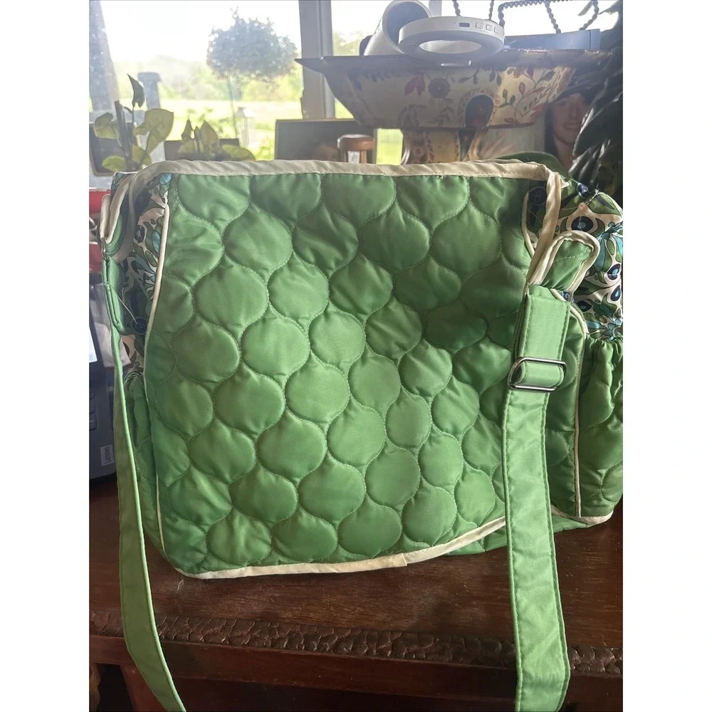 Cinda B Diaper Bag With Changing Pad‎ Quilted Nylon Verda Bonita Green Blue
